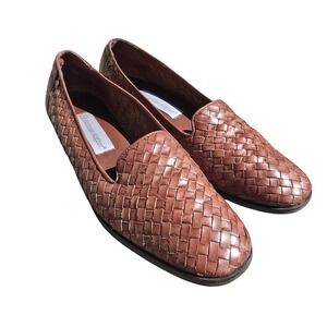 Etienne Aigner Woven Leather Loafers Brown Slip On Shoes Women's Size‎ 7.5